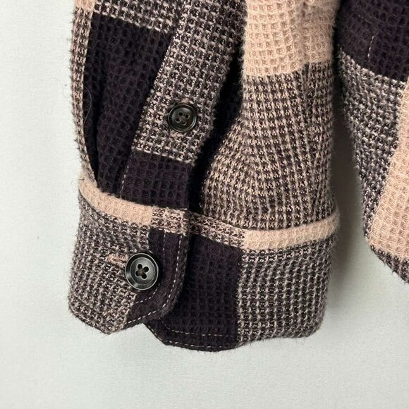 Madewell Women's Medium Waffle Half-Zip Popover Pink Plaid Long Sleeve Shirt - Picture 15 of 16